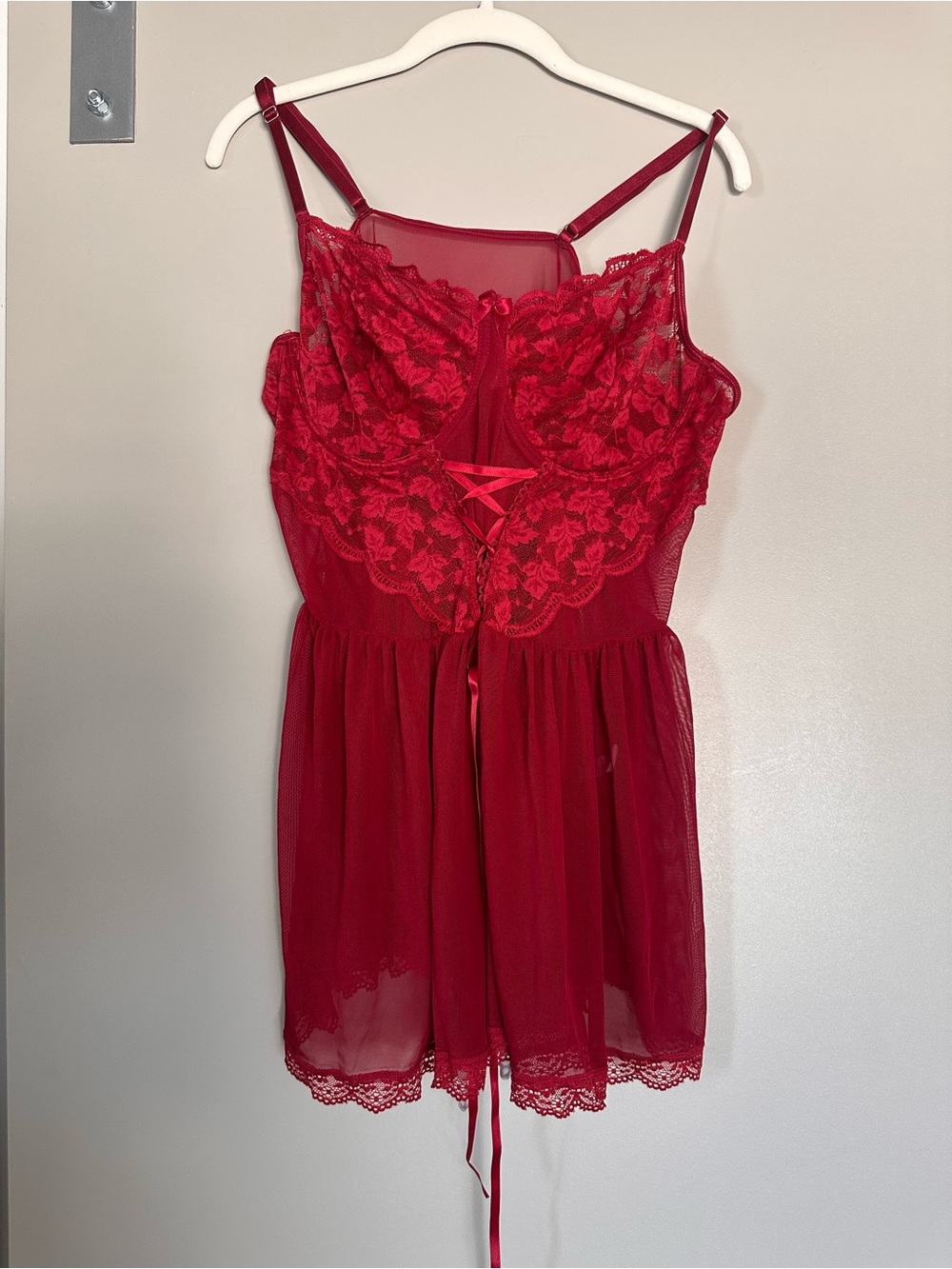 Red Lace & Mesh Babydoll Chemise